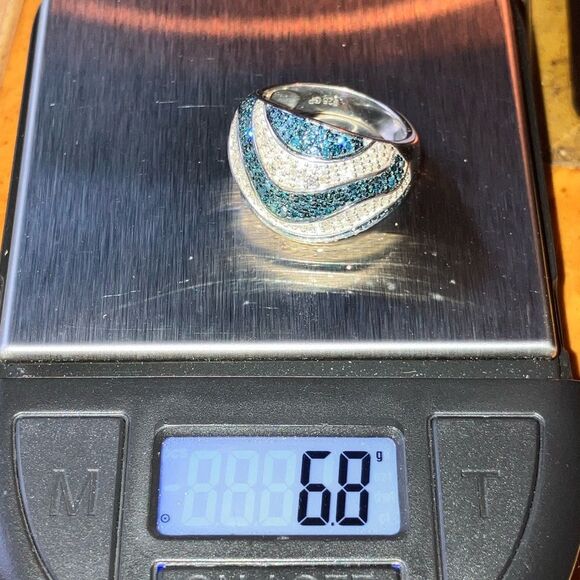 Natural Blue Diamond White Diamond Sterling Silver Ring Size 6 - Picture 9 of 9